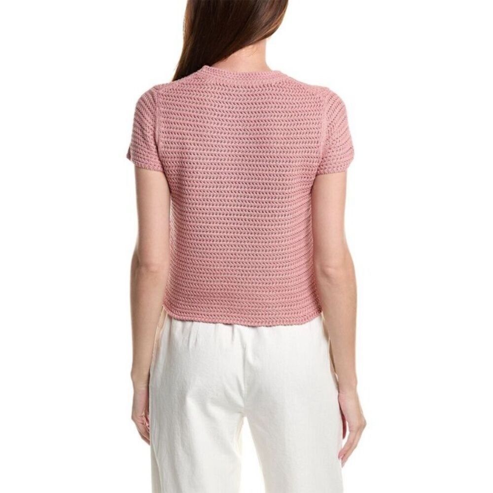 NWT Vince Crochet Knit Pink Sweater T Shirt Tee Short Sleeve Size M - Picture 3 of 9